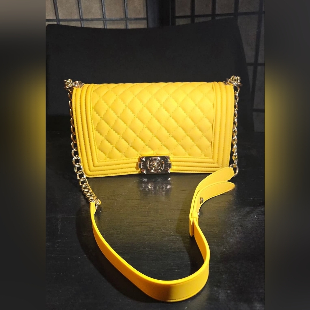 Yellow Jelly Quilted Crossbody/Shoulder Bag with Gold Chain And Solid Strap